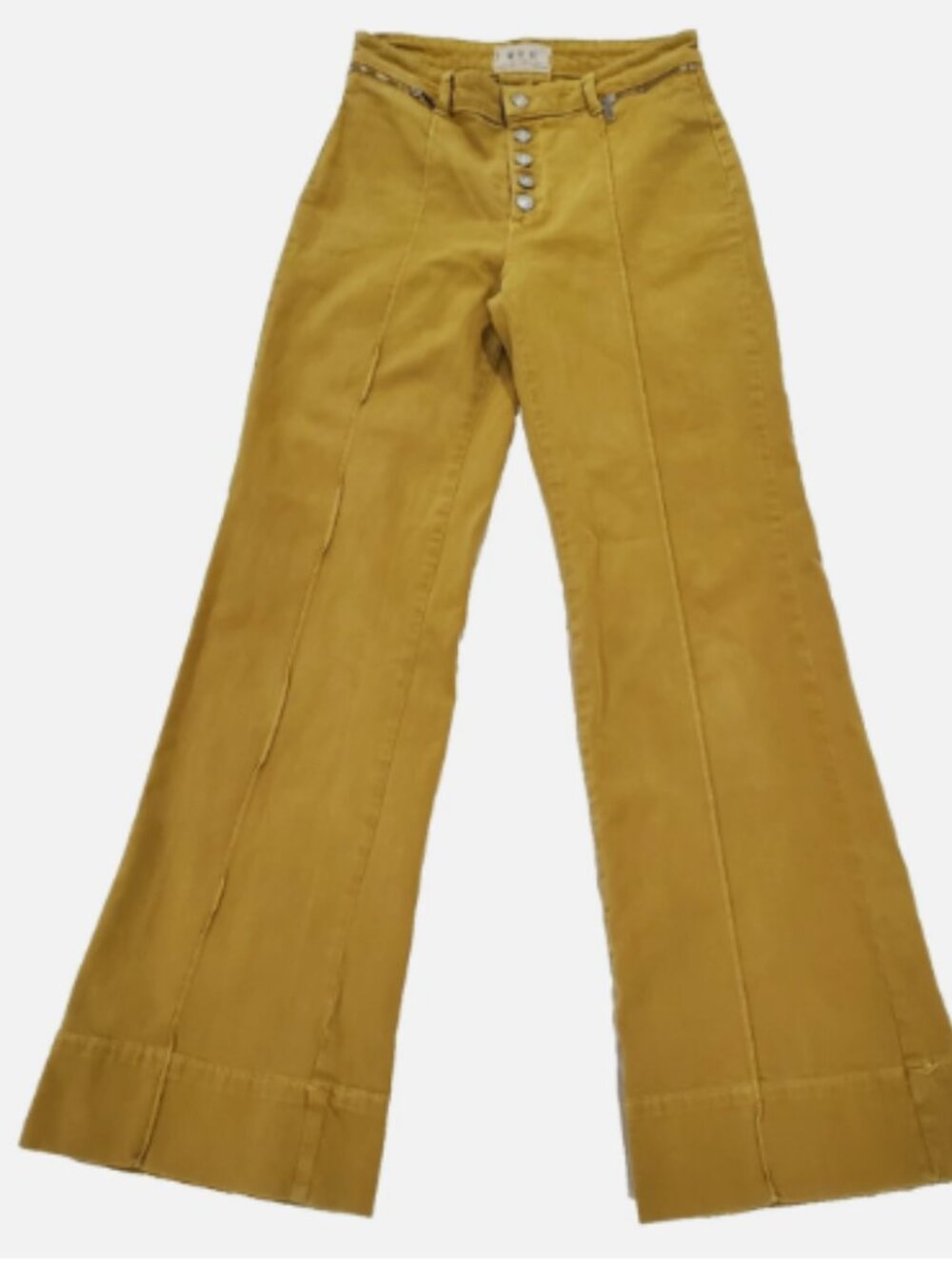 We The Free Run With Me Wide Leg Flare Pintuck Button Fly Stretchy Yellow Sz 28